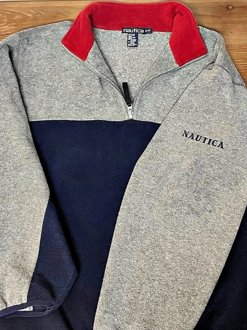 Nautica Colorblocked 1/4 Zip Fleece Pullover Gray & Blue Men's Medium